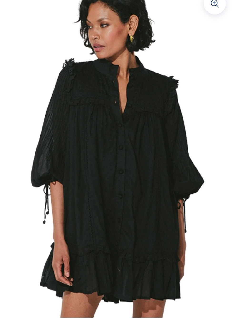 Cleobella Abby Mini Dress Black Size Medium Organic Cotton Ruffle Boho Western - Picture 2 of 14